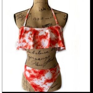 Kendall + Kylie Red flounce tie dyed Size S Bikini set Swimwear